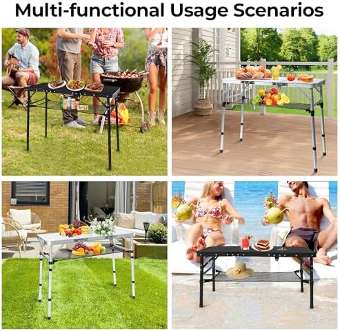 3ft Folding Camping Table with 3 Adjustable Height Max 27.3 Inch - Image 6