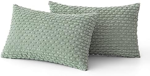 MIULEE Lumbar Decorative Throw Pillow Covers 12x20 Greyish Green Corduroy - Image 6