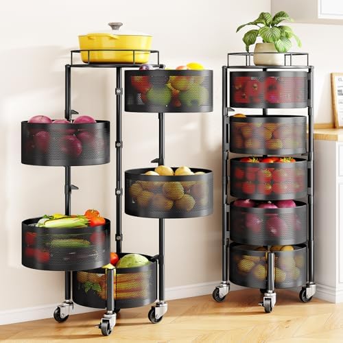 SNTD 5-Tier Fruit and Vegetable Basket Bowls for Kitchen, Rotating, Black by SNTD