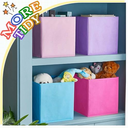 Yinder 4 Pcs Cube Storage Bin 10.5''x10.5''x11'' Storage Bins for Playroom Decor Colorful Bins for Kids Purple Foldable Baskets for Nursery Organizer Boxes Fabric Boxes(Blue, Purple, Pink, Rose Red) - Image 6