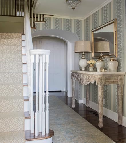 Blue Stripe Peel and Stick Wallpaper- Vintage Geometric Diamond Removable Self Adhesive Wallpaper Neutral Light Blue Wall Decor for Bathroom Powder Room Bedroom Farmhouse Cottage 17.3"x118" - Image 3