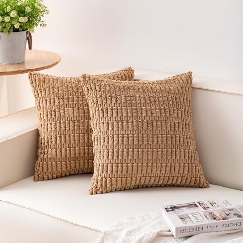 Aegero Pack of 2 Corduroy Decorative Throw Pillow Covers 26x26 Inch, Coffee by Unknown