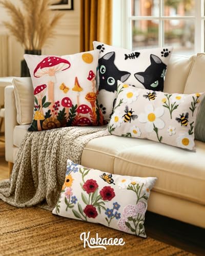 Embroidered Throw Pillow Cover 20x20 Inch, Mushroom Moon - Image 6