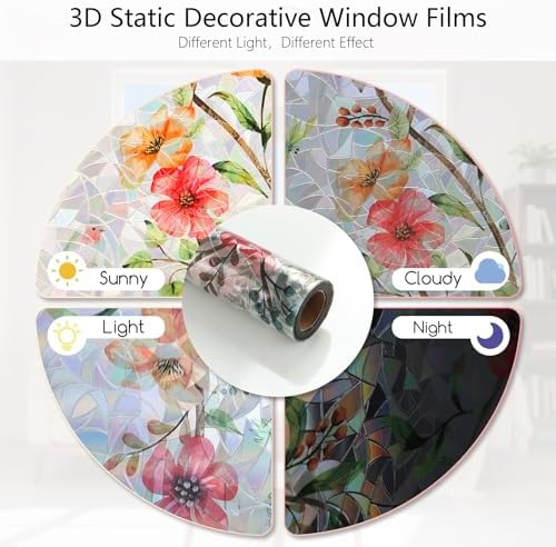 LEMON CLOUD Window Privacy Film, 3D Rainbow Stained Glass, 23.6″ x 157.4″ - Image 6