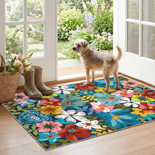 Floral Outdoor Rug - 28"x43" Front Door Mat Indoor Outside Entrance by Othilic