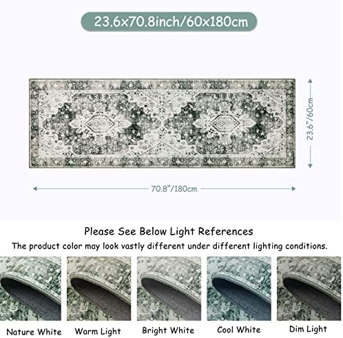 Moynesa Ultra-Thin Washable Runner Rug -2x6 Rug Runners for Hallways Non Slip Stain Resistance, Vintage Non Shedding Indoor Throw Carpet Runner for Bathroom Entry Door Kitchen Laundry Room, Grey - Image 2