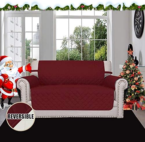 Easy-Going Reversible Loveseat Couch Cover for 2 Cushion Couch Sofa Cover for Dogs Water Resistant Furniture Protector with Foam Sticks Elastic Straps for Pet (Loveseat, Christmas Red/Ivory) - Image 2