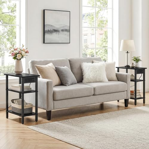 HOOBRO Narrow Side Table, 3-Tier Slim End Table with Charging Station, Skinny Nightstand with Open Storage, for Small Spaces, Living Room, Bedroom, Study, Rustic Brown and Black BB340UBZ01 - Image 6