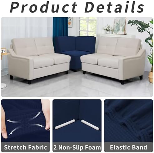 Easy-Going Stretch Soft Sectional Corner Sofa Couch Slipcover Navy - Image 4