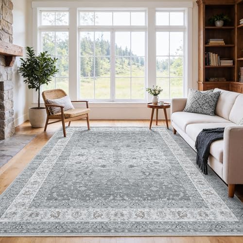 AMADA HOMEFURNISHING 5x7 Area Rugs, Washable Living Room Rug with Non-Slip Backing, Low Pile and Durable Edge Binding, Soft Vintage Floral Rugs for Living Room, Bedroom, Dining Room by AMADAHOMEFURNISHING