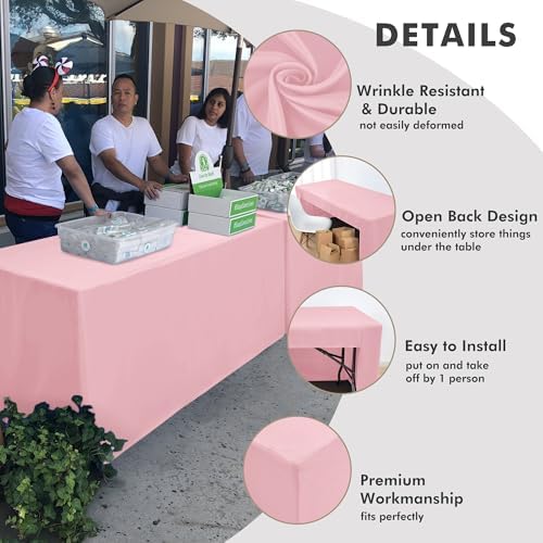 Nasitos 2 Pack Pink Fitted Tablecloth Rectangular for 6 Foot Tables Trade Show-Open Back Tablecloth Washable and Wrinkle Resistant Fabric Table Cloth for Weddings, Parties, Buffet, Baby Shower - Image 3