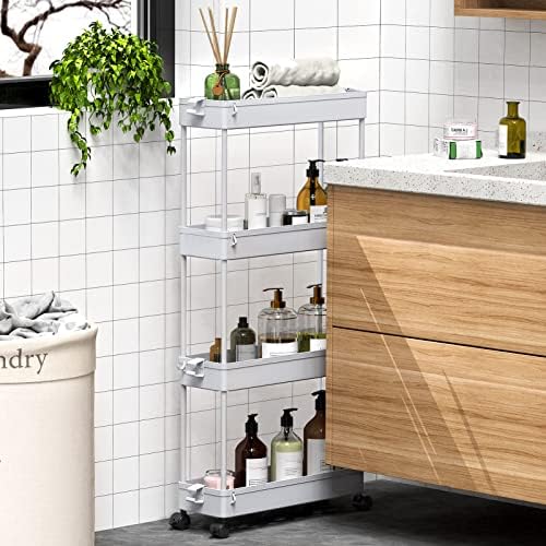 SPACEKEEPER Slim Rolling Storage Cart, 4 Tier Bathroom Cart Organizer, Gray - Image 5