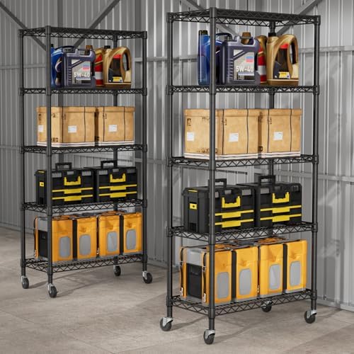 SINGAYE 5 Shelves Storage Wire Shelf Closet Metal Shelving Pantry Wheels - Image 2
