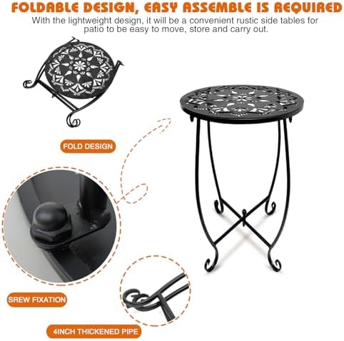 Fashion&cool Outdoor Side Tables, Weather Resistant Metal Patio Side Table, Small Round Outdoor End Table Side Table for Patio Yard Porch Balcony Garden Bedside, Plant Stand for Indoor Outdoor - Image 3