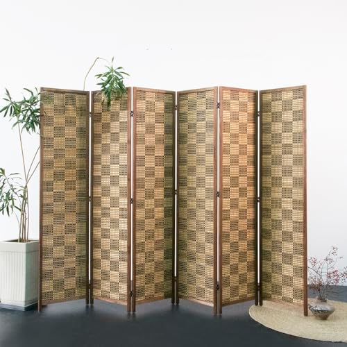 Furnnylane 6 Panel Bamboo Room Divider – 5.6 ft Tall Double-Sided Folding Privacy Screen, Freestanding Wall Partition for Home Office & Bedroom, Caramel Woven Texture, Easy Setup (67" H x 94.5" W) - Image 3