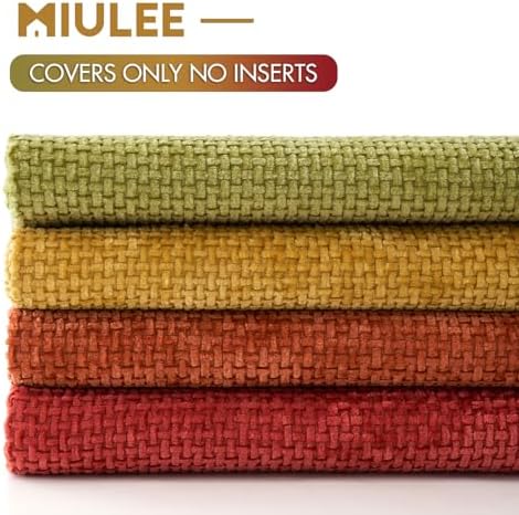 MIULEE Soft Decorative Chenille Fall Pillow Covers Rust Yellow Green 18x18 - Image 6