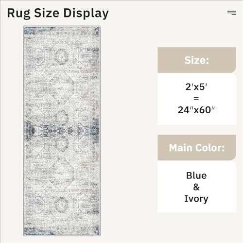 Soalmost Runner Rug 2x5 Washable Non-Slip Kitchen Entry Runners Blue/Ivory - Image 5