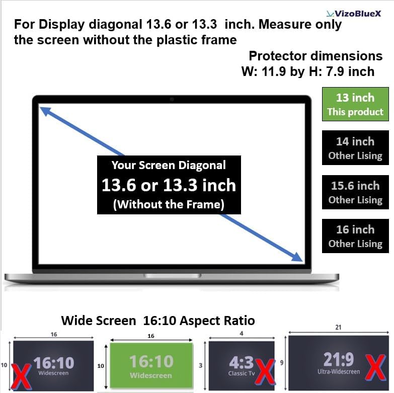 VizoBlueX - 13 inch Blue Light Blocking Screen Protector Filter for Apple MacBook Pro & Air 13 with diagonal 13.6 or 13.3 inch. Panel - Hanging Type (W 11.9" X H 7.9") - Image 2
