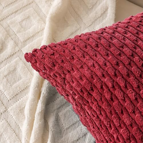 Set of 4 Burgundy Decorative Throw Pillow Covers 26x26 Inch Corduroy Pillow Covers for Bed Couch Sofa Living Room Soft Square Cushion Cases - Image 3
