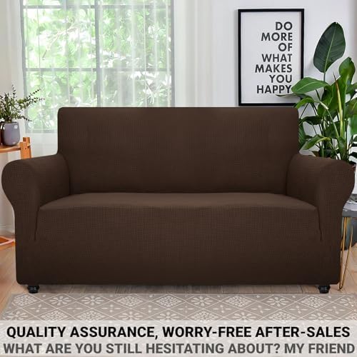 ZNSAYOTX Super Stretch Couch Cover Love Seat Sofa Covers for Living Room Dogs Pet Friendly Furniture Protector Spandex Loveseat Slipcovers with Anti Slip Foam Sticks (Coffee, Loveseat) - Image 5