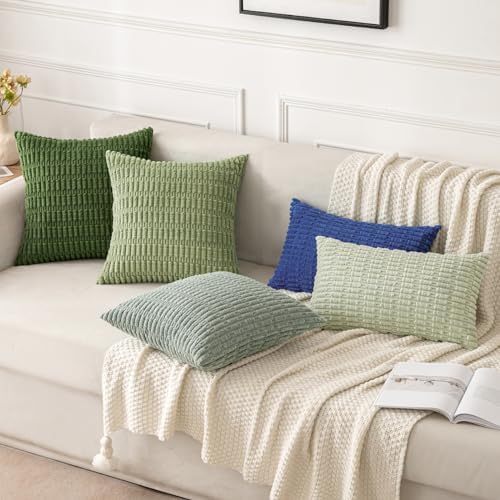 MIULEE Corduroy Decorative Throw Pillow Covers 20x20 Moss Green Pack of 2 - Image 4