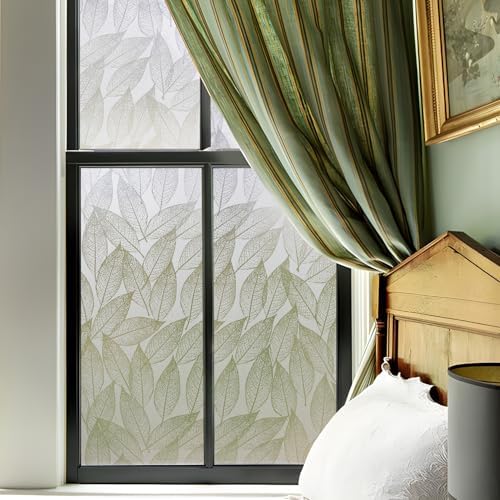 CottonColors Leaf Pattern Window Privacy Film 35" x 118", Non-Adhesive - Image 2