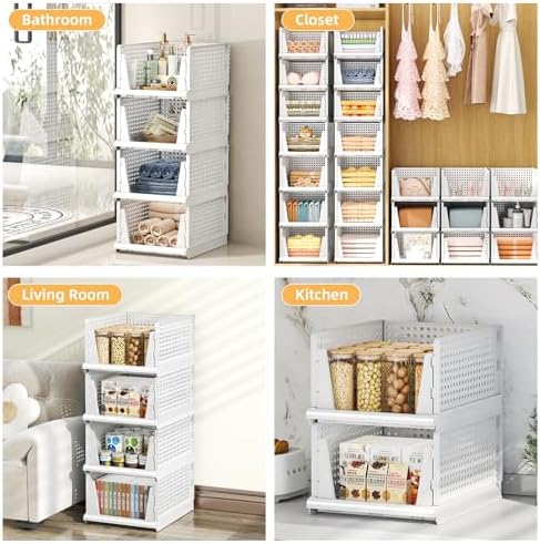 5 Packs Stackable Plastic Storage Basket for Closet Foldable Closet Organizers and Storage Bins for Shelves Storage Drawer Container for Clothes, Wardrobe, Pantry, 5L - Image 3