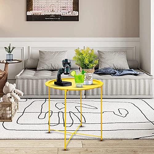 Garden 4 you End Table 2 PCS Metal Side Table Yellow Round Folding Tray Cyan Sofa Small Accent Fold-able Table, Round End Table Tray, Next to Sofa Table, Snack Table for Living Room and Bed Room - Image 2