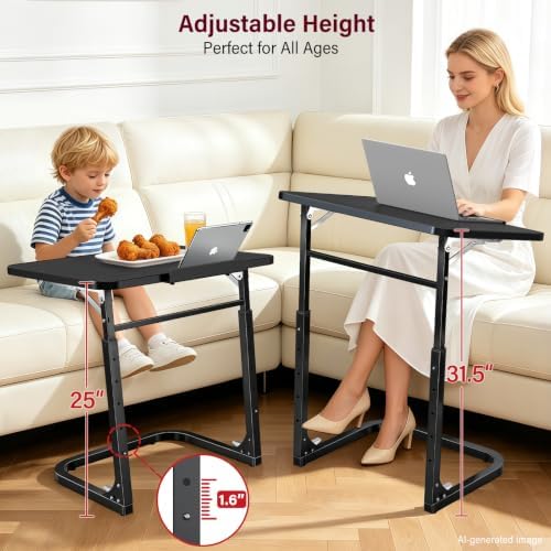 Extra Large Foldable Couch Side Table, Premium Black Leather Top, Height & Tilt Adjustable, Easy Installation, Snack Table Laptop Desk for Sofa, Bedside and Recliner, Easy to Store - Image 5