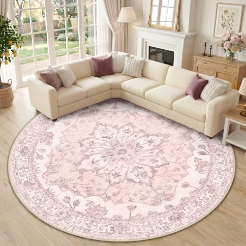 RELEANY Washable Area Rug, Round 10ft, Pink by RELEANY