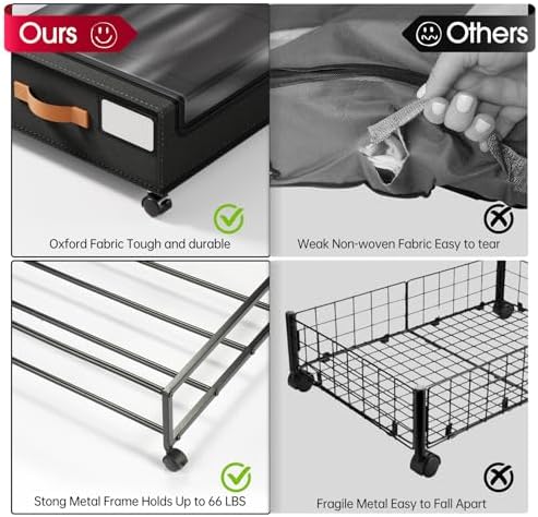 Yecaye 4 Pack Under Bed Storage with Wheels, Under Bed Storage Containers with Lids, Large Under Bed Rolling Storage with Clear Window & Label, Rolling Drawers for Clothes, Blankets, Books - Image 3