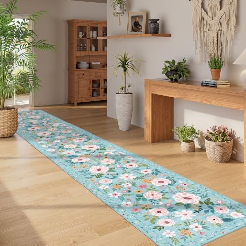 DUKINO 2x12 Washable Runner Rug, Non Slip Long Kitchen Runner Rug, Teal - Image 3