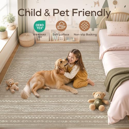 Nakagishi Area Rug Living Room Rugs: 6x9 Large Soft Machine Washable Boho Moroccan FarmNeutral Stain Resistant Indoor Floor Carpet for Bedroom Under Dining Table Home Office Decor-Dark Brown - Image 4