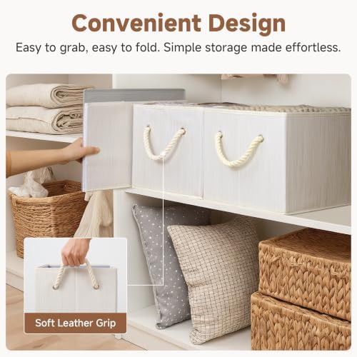 StorageWorks Fabric Storage Bins with Rope Handles, Beige, Extra Large - Image 5