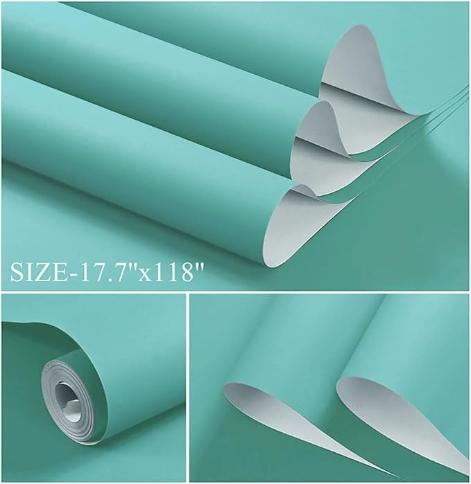 Dimoon 236.2''x17.7''Mint Green Peel and Stick Wallpaper Contact Paper Modern Self Adhesive Wall Paper Removable Textured Solid Color Shelf Cabinet Vinyl Roll (236.2''x17.7'',Mint Green) - Image 2