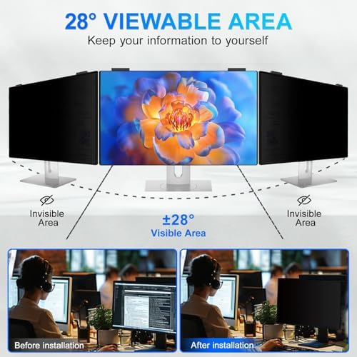 2Pack Magnetic 22 Inch Privacy Screen for Computer Monitor 16:10 Aspect Ratio, Hanging Removable Anti-Blue/Glare Protector Film, Anti Spy Desktop Security Private Filter 22in - Image 3