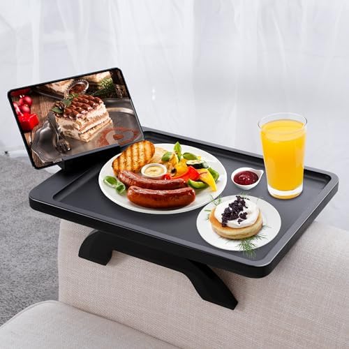 SINWANT Large Couch Armrest Table, 15.75"x 11.8" Bamboo Couch Arm Table with 360° Rotating Phone Holder,Foldable Anti-Slip Sofa Arm Tray for Snacks,Drinks,Remotes on Wide Armrest by SINWANT