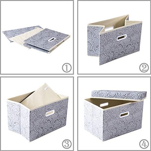 PRANDOM Collapsible Storage Cubes with Lids Fabric Decorative Storage Bins Boxes Organizer Containers Baskets with Cover Handles for Bedroom Closet Living Room 14.9x9.8x9.8 Inch 3 Pack - Image 6