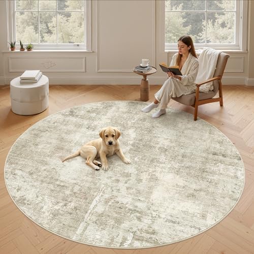Soalmost Round Rugs 8ft Living Room Circle Area Rug 8x8 Beige/Gray Vintage by Soalmost