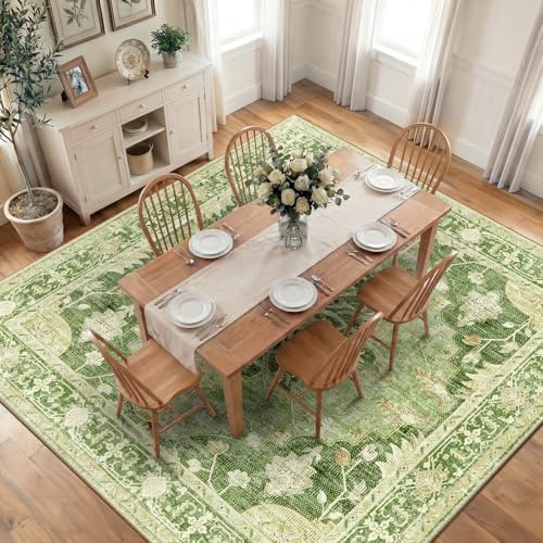 RELEANY Washable Area Rug, Square 10'x10', Green/Yellow by RELEANY