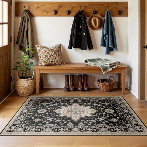 RELEANY Washable Area Rug, 3'x5', Black/Neutral - Image 3