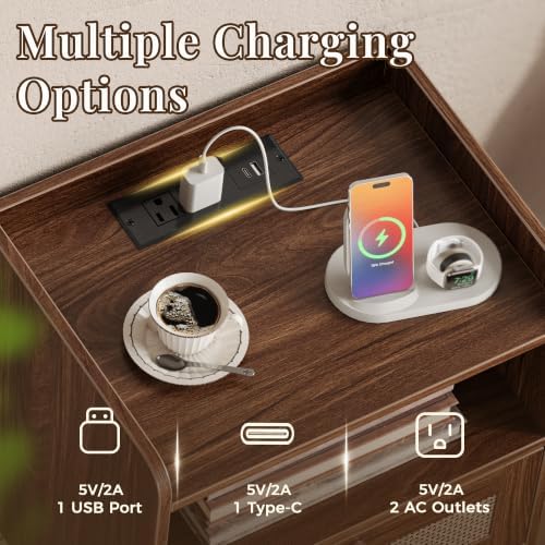 SUPERJARE Nightstands Set of 2, Night Stands with Charging Station - Image 4