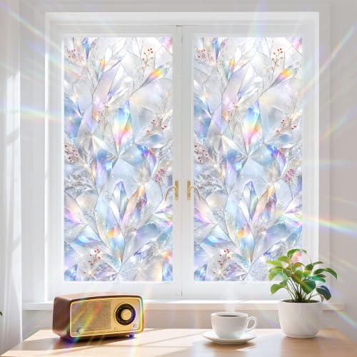 BVBOX Window Privacy Film Frosted Glass Window Sticker Window Film Static Glass Cling Tint Non-Adhesive for Home Door Decorative Frosting Cover 17.5 X 78.7 inch (1, Crystal Ice, 17.5W X39.3L) - Image 3