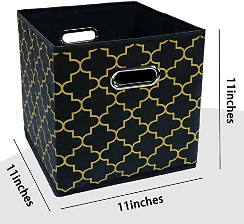 Black Foldable Storage Cubes Bins , Fabric Storage Box Cubes Organizer Baskets with Dual Handles for Home Organizer Black Gold - Image 2