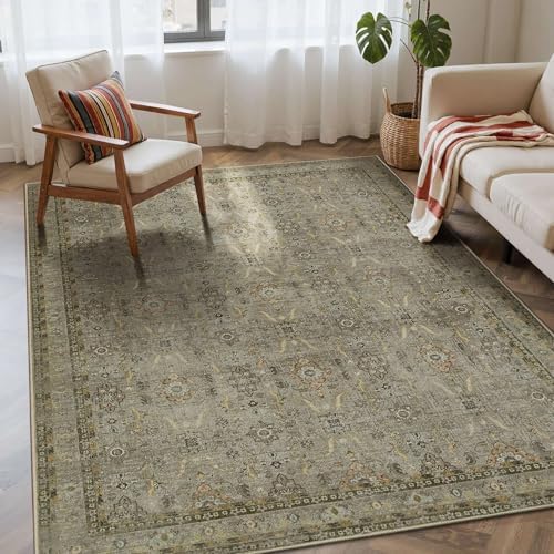 Rugxara 4x6 Area Rug Washable Rug for Living Room Bedroom, Olive Green by Rugxara