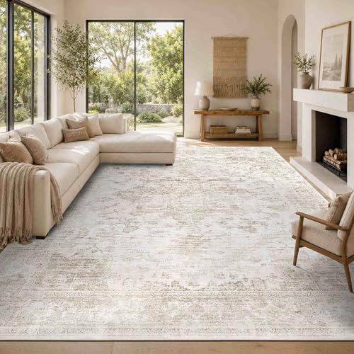 Rugxara 9x12 Extra Large Area Rug,Neutral Vintage Boho Rug for Living Room by Rugxara