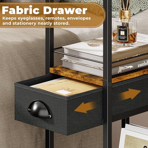 C Shaped Sofa Side Table with Wheels, Rolling Small Coffee Table with Drawer, Portable TV Tray Table for Couch, Bedside Table with Storage, Narrow Nightstand for Bedroom, End Tables Living Room - Image 5
