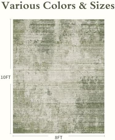 8x10 Area Rugs for Living Room Non Slip Machine Washable Rug Distressed Abstract Soft Indoor Carpet Neutral Boho Rug for Bedroom Dining Room Playroom Office, Green - Image 2