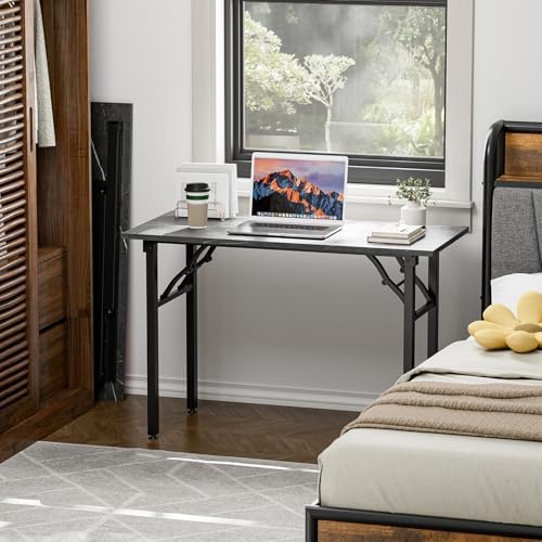 TEMI Small Computer Desk Folding Table - 43.3" Foldable Office Desk, No Assembly, Perfect for Small Spaces in Bedroom, or Apartment, Portable Mini Desk or Study Table Compact Design, Marble Greige - Image 2