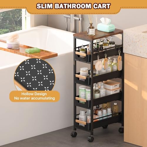 SUNALLY Slim Storage Cart with Wheels, Narrow Kitchen Rolling Cart, Black - Image 7